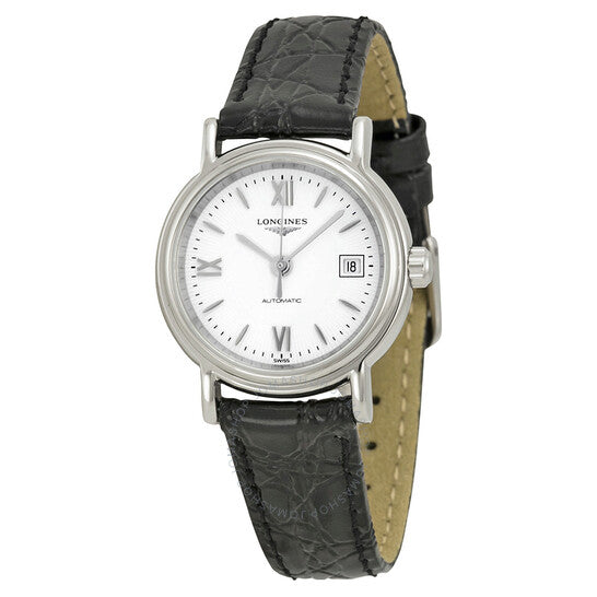 Longines, Presence White Dial Black Leather Ladies Watch L43214152