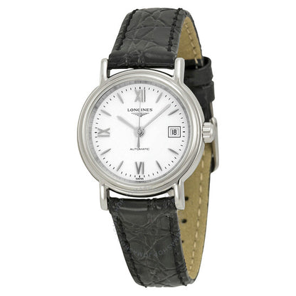 Longines, Presence White Dial Black Leather Ladies Watch L43214152