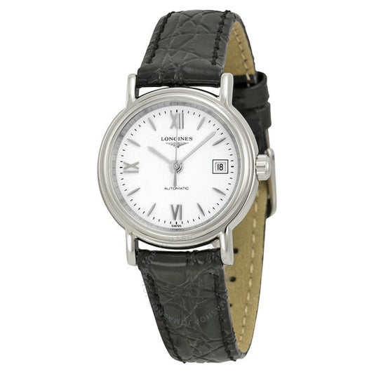 Longines, Presence White Dial Black Leather Ladies Watch L43214152