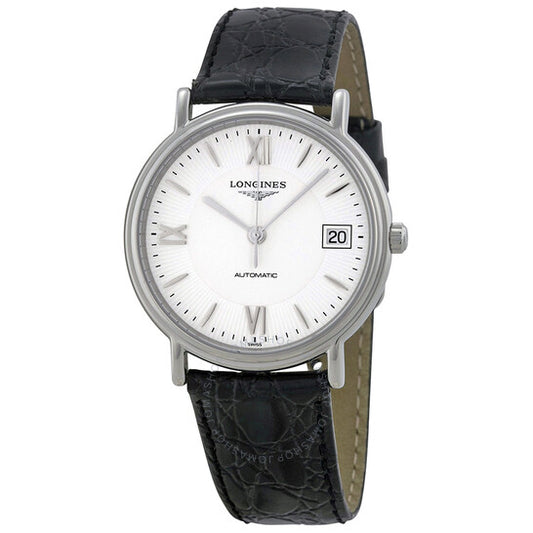 Longines, Presence White Dial Black Leather Unisex Watch Men's Watch L4.874.4.52.2
