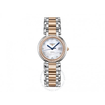 لونجين، ساعة بريما لونا أوتوماتيكية للسيدات بمينا أبيض من الألماس