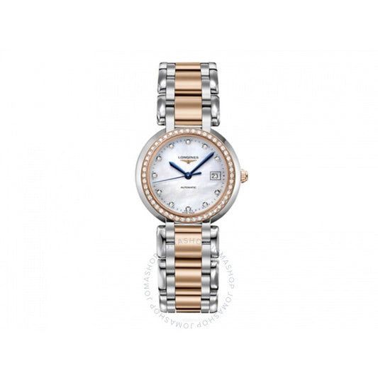 لونجين، ساعة بريما لونا أوتوماتيكية للسيدات بمينا أبيض من الألماس
