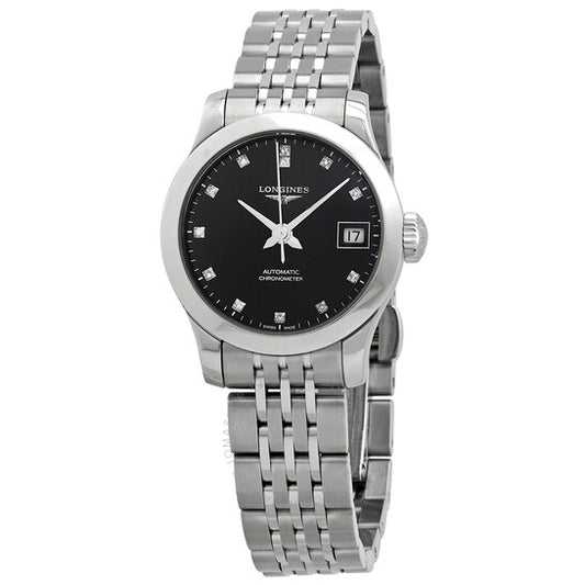 Longines, Record Automatic Chronometer Diamond Black Dial Ladies Watch