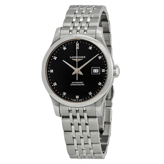 Longines, Record Automatic Chronometer Diamond Black Dial Ladies Watch