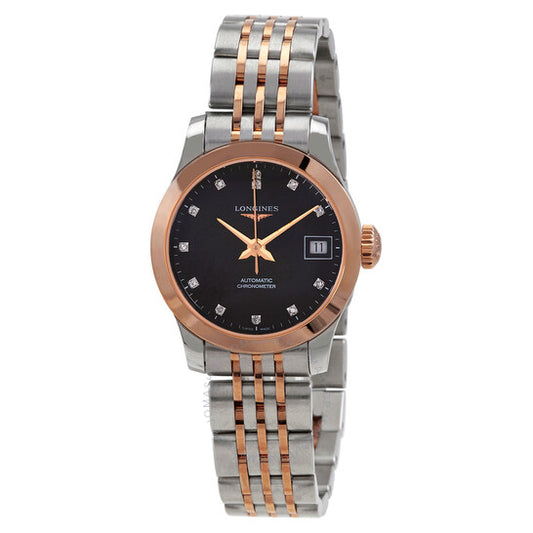 Longines, Record Automatic Diamond Black Dial Watch