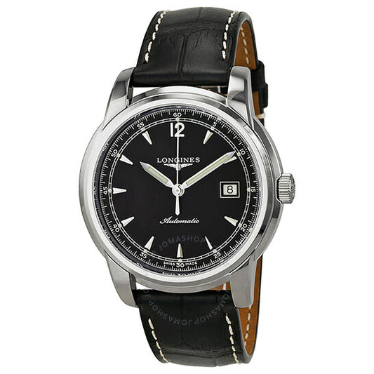 ساعة لونجين سانت إيمييه أوتوماتيكية للرجال بمينا أسود وفولاذ مقاوم للصدأ وجلد أسود L2.766.4.59.3