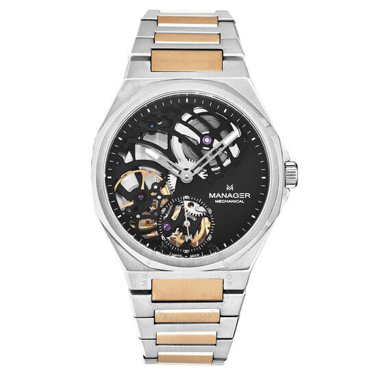 ساعة مانجر ريفولوشن للرجال ذات الميناء الأسود واليدوي