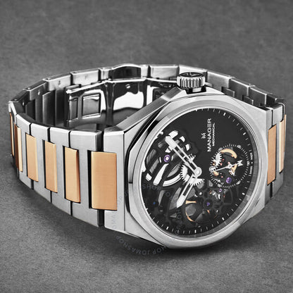 ساعة مانجر ريفولوشن للرجال ذات الميناء الأسود واليدوي