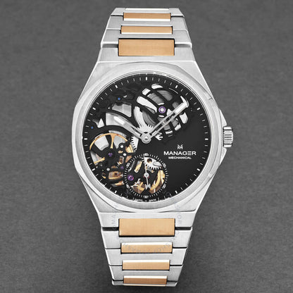 ساعة مانجر ريفولوشن للرجال ذات الميناء الأسود واليدوي