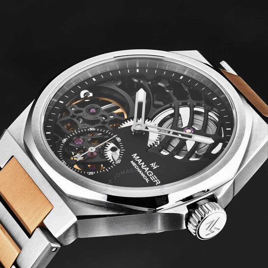 ساعة مانجر ريفولوشن للرجال ذات الميناء الأسود واليدوي