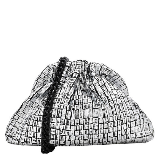 Maria La Rosa, Ribbon Laminated Silver Mini Game Clutch