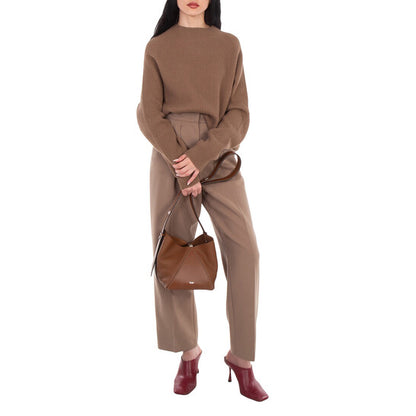 Deer-Print Leather Small Bucket Bag
