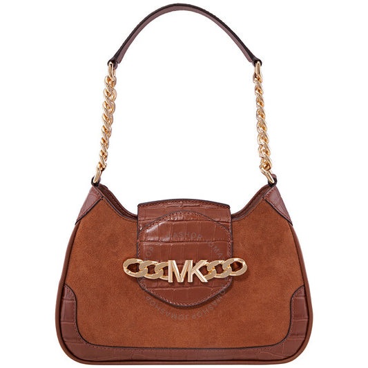Michael Kors, Brown Ladies Hally Small Suede And Crocodile Embossed Shoulder Bag