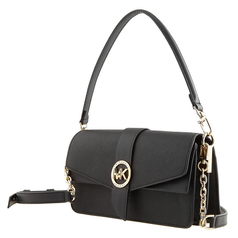 Ladies Greenwich Medium Saffiano Leather Shoulder Bag - Black