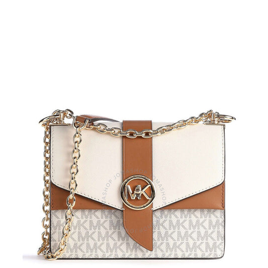 Michael Kors, Ladies Greenwich Small Presbyopia Crossbody Bag - White/Acorn Brown