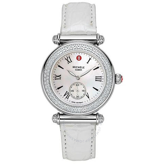 Michele, Caber Diamond Mother of Pearl Dial Silver Leather Ladies Watch