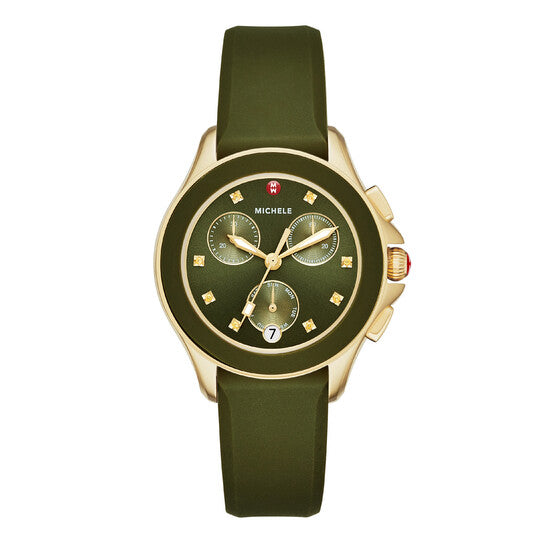 Michele, Cape Olive Green Sunray Dial Ladies Chronograph Watch