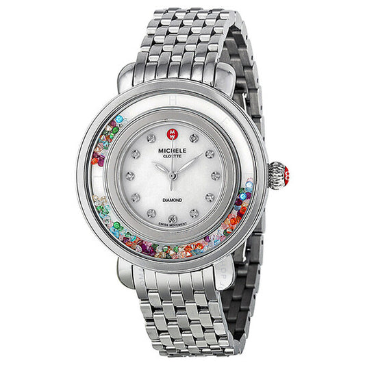 Michele, Cloette Carnival Diamond Floating Topaz Mother of Pearl Dial Ladies Watch