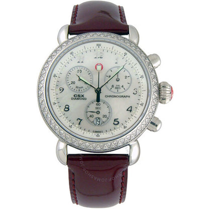 Michele, CSX 36 Diamond Burgundy Patent Leather Ladies Watch