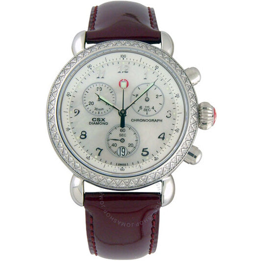 Michele, CSX 36 Diamond Burgundy Patent Leather Ladies Watch
