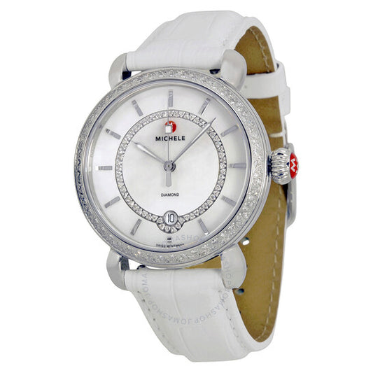 Michele, CSX Elegance Mother of Pearl White Leather Ladies Watch