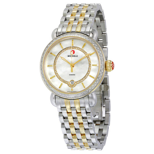 Michele, CSX Elegance White Mother of Pearl Dial Two-tone Ladies