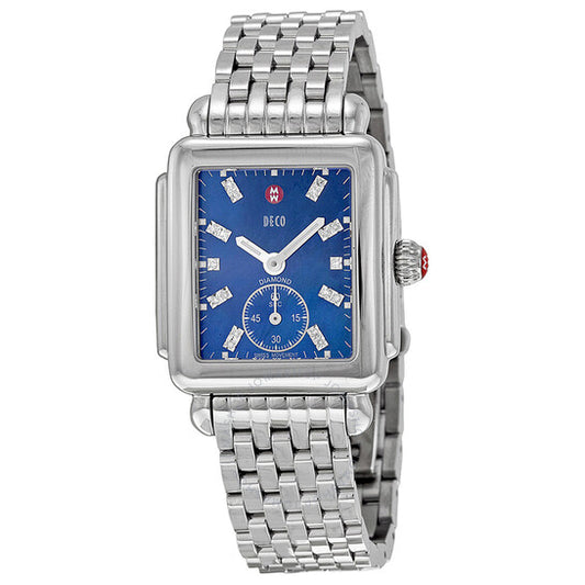 Michele, Deco 16 Blue Pearl Diamond Dial Ladies Watch