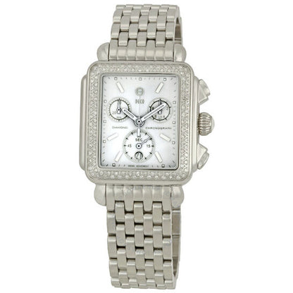 Michele, Deco Blanc Diamond Steel Ladies Watch