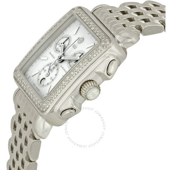 Michele, Deco Blanc Diamond Steel Ladies Watch