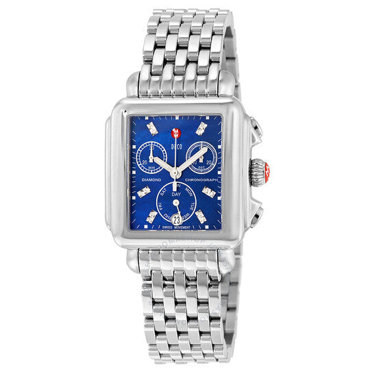 Michele, Deco Chronograph Blue Dial Ladies Watch