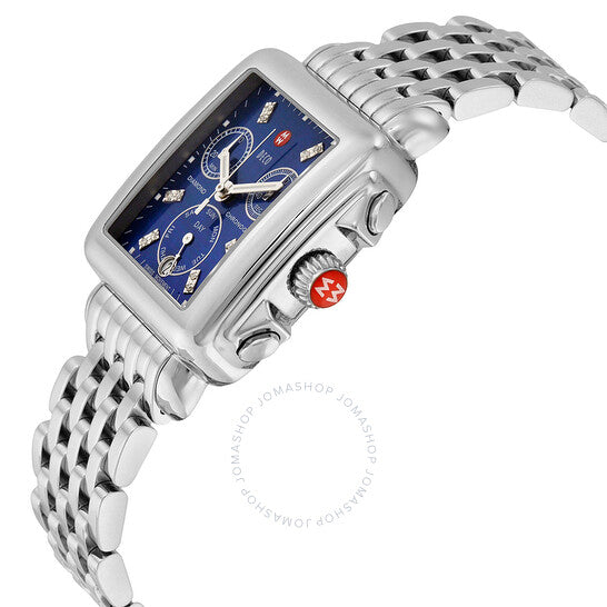 Michele, Deco Chronograph Blue Dial Ladies Watch