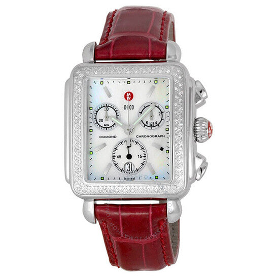 Michele, Deco Chronograph Garnet Leather Ladies Watch