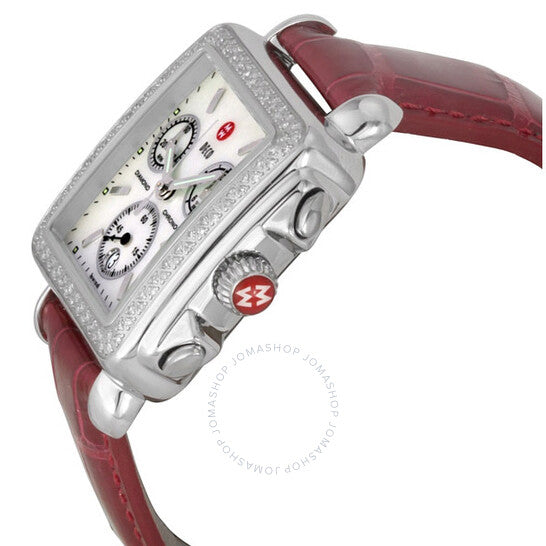 Michele, Deco Chronograph Garnet Leather Ladies Watch