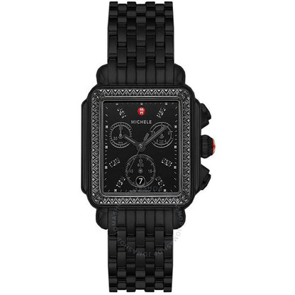 Michele, Deco Chronograph Quartz Diamond Black Dial Ladies Watch