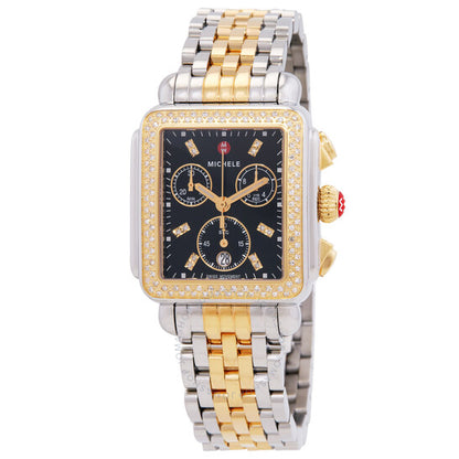 Michele, Deco Chronograph Quartz Diamond Black Dial Ladies Watch