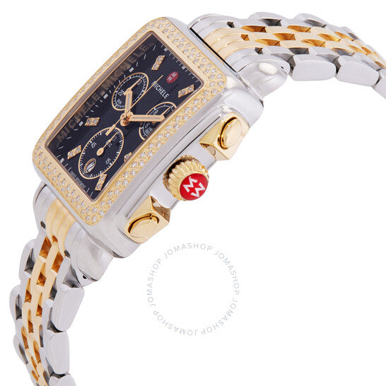 Michele, Deco Chronograph Quartz Diamond Black Dial Ladies Watch