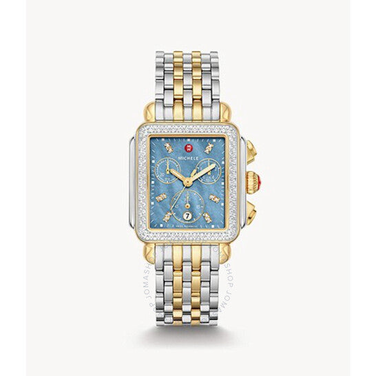 Michele, Deco Chronograph Quartz Diamond Blue Dial Ladies Watch