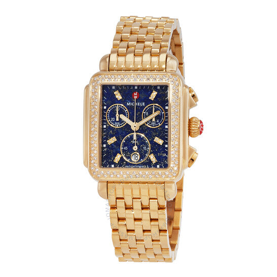 Michele, Deco Chronograph Quartz Diamond Blue Dial Ladies Watch