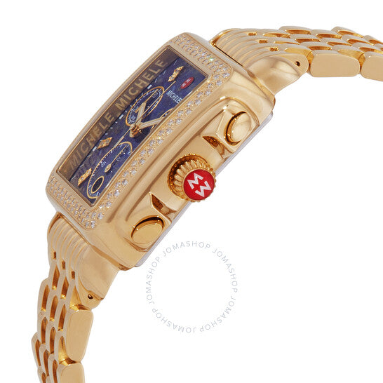 Michele, Deco Chronograph Quartz Diamond Blue Dial Ladies Watch