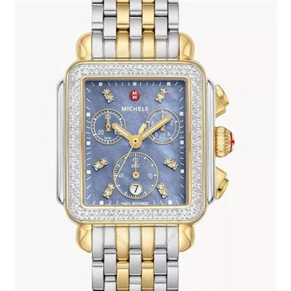 Michele, Deco Chronograph Quartz Diamond Blue Dial Ladies Watch