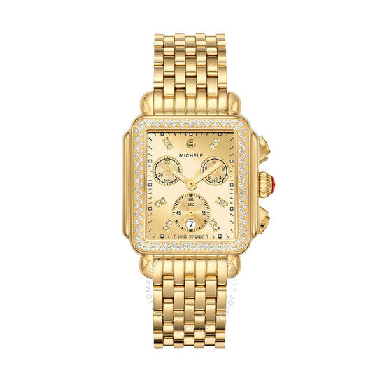 Michele, Deco Chronograph Quartz Diamond Gold Dial Ladies Watch