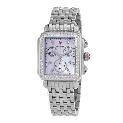 Michele, Deco Chronograph Quartz Diamond Purple Dial Ladies Watch