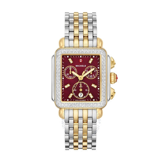 Michele, Deco Chronograph Quartz Diamond Red Dial Ladies Watch