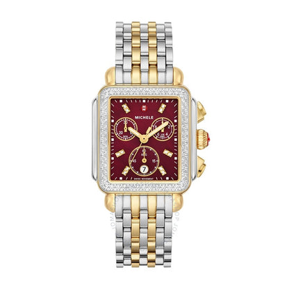 Michele, Deco Chronograph Quartz Diamond Red Dial Ladies Watch