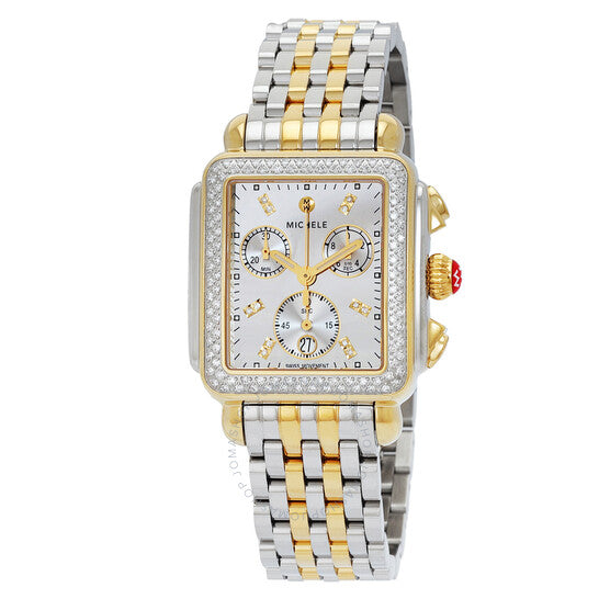Michele, Deco Chronograph Quartz Diamond Silver Dial Ladies Watch