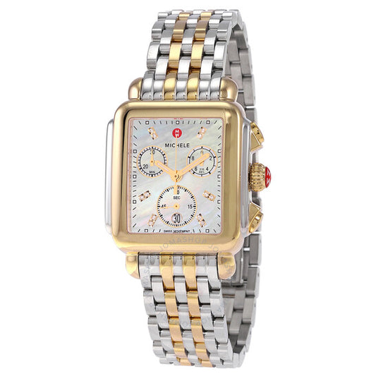 Michele, Deco Chronograph Quartz Diamond White Mother of Pearl Dial Ladies Watch