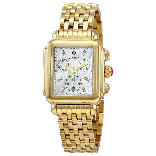 Michele, Deco Chronograph Quartz Diamond White Mother of Pearl Dial Ladies Watch