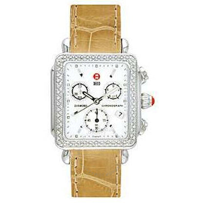 Michele, Deco Diamond Camel Alligator Ladies Watch