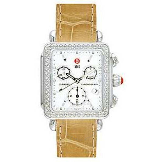 Michele, Deco Diamond Camel Alligator Ladies Watch