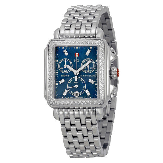 Michele, Deco Diamond Chronograph Blue Dial Ladies Watch